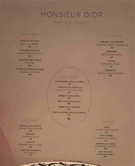 ristorante dior menu|monsieur Dior menu.